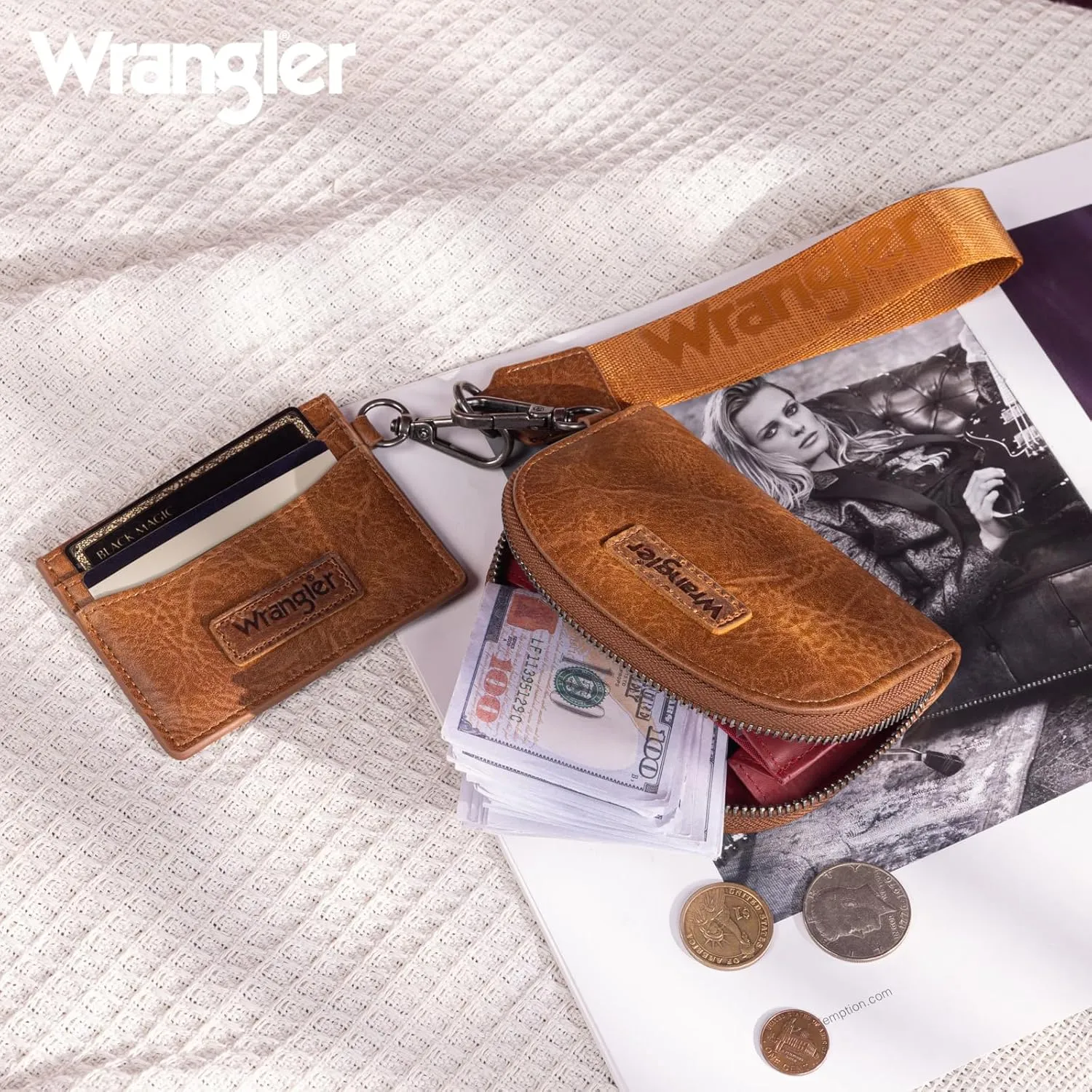 Wrangler KeyChain Wallet Wristlet Wallets for Women Dual Pouch Wristlet Rfid Blocking Credit Card Holder Wallet