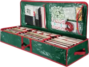 Wrapping Paper Storage Container, Large Capacity Christmas Storage Bag, Durable Christmas Underbed Gift Wrap Organizers, Storage for Bows,Ribbon,Gift Bag,Holiday Accessories (Green)