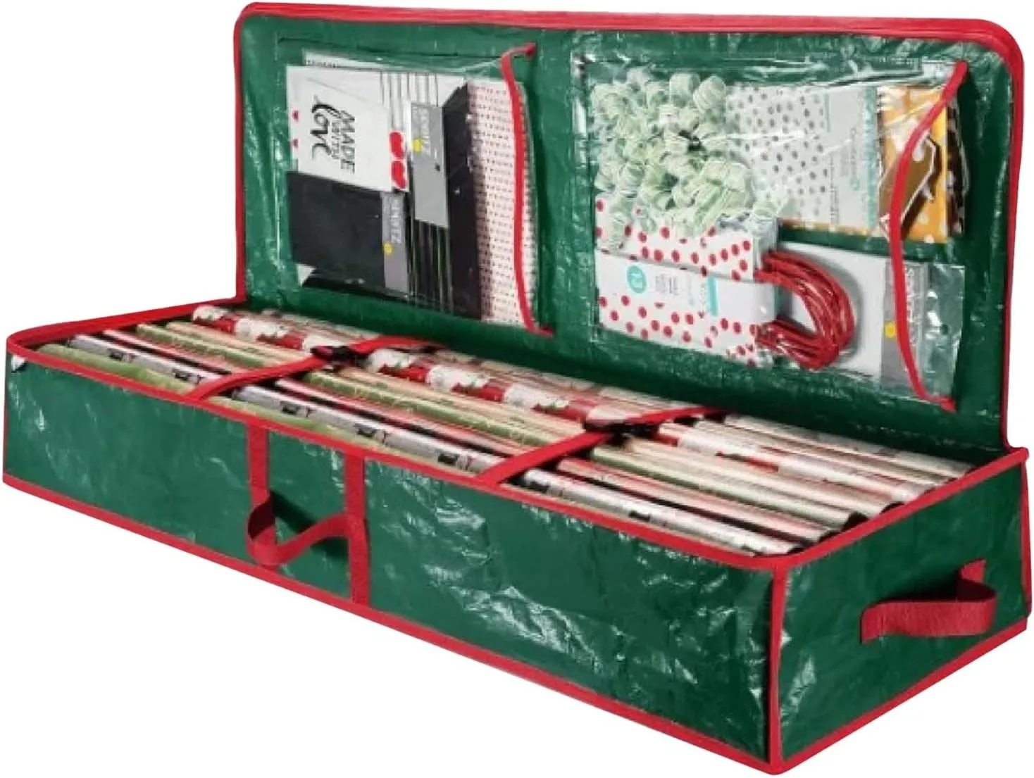 Wrapping Paper Storage Container, Large Capacity Christmas Storage Bag, Durable Christmas Underbed Gift Wrap Organizers, Storage for Bows,Ribbon,Gift Bag,Holiday Accessories (Green)