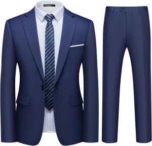 WULFUL Men's 2 Piece Slim Fit Suit Set One Button Blazer Jacket Pants Tuxedo Set for Party, Wedding and Business