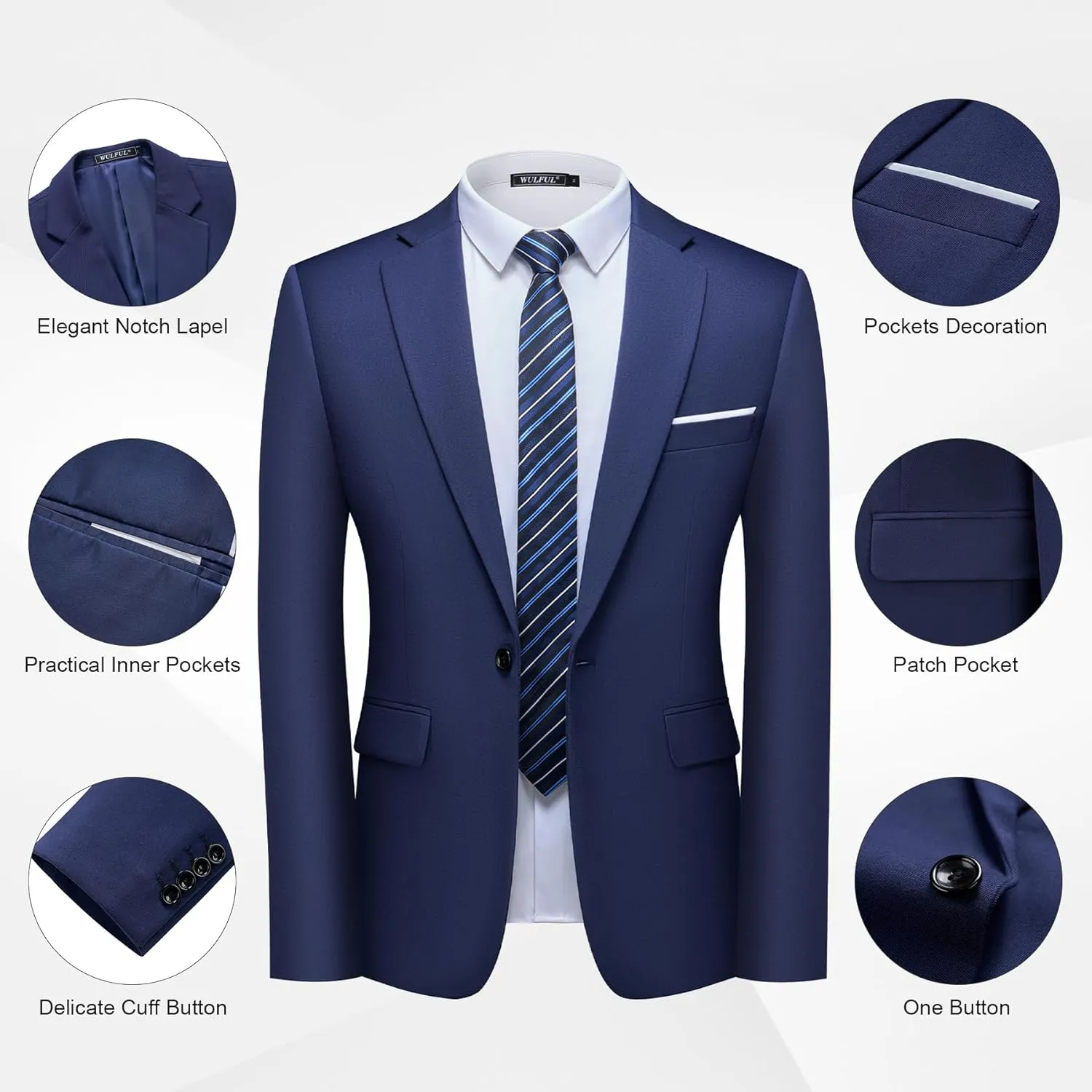 WULFUL Men's 2 Piece Slim Fit Suit Set One Button Blazer Jacket Pants Tuxedo Set for Party, Wedding and Business