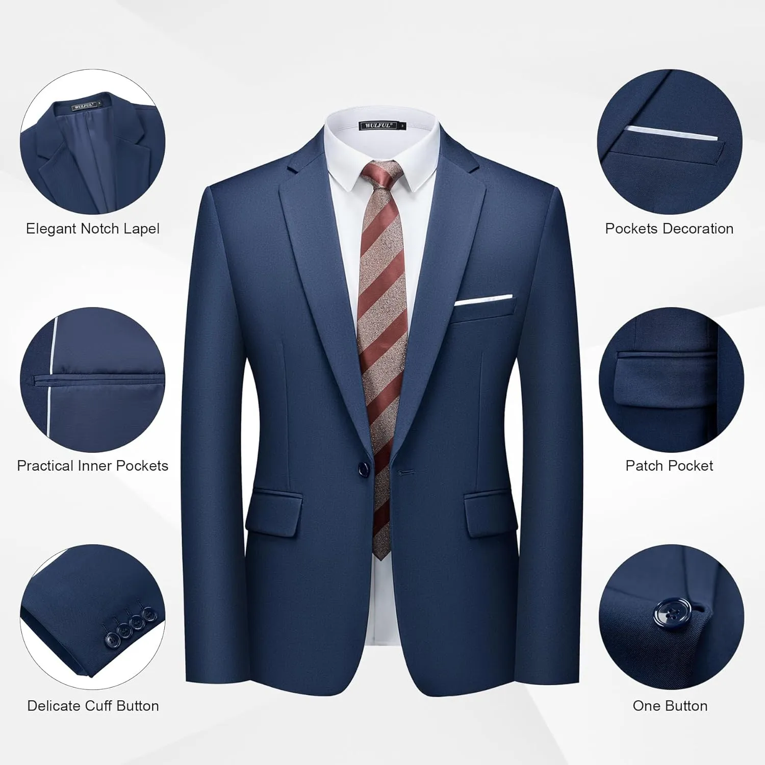 WULFUL Men's 2 Piece Slim Fit Suit Set One Button Blazer Jacket Pants Tuxedo Set for Party, Wedding and Business