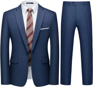 WULFUL Men's 2 Piece Slim Fit Suit Set One Button Blazer Jacket Pants Tuxedo Set for Party, Wedding and Business