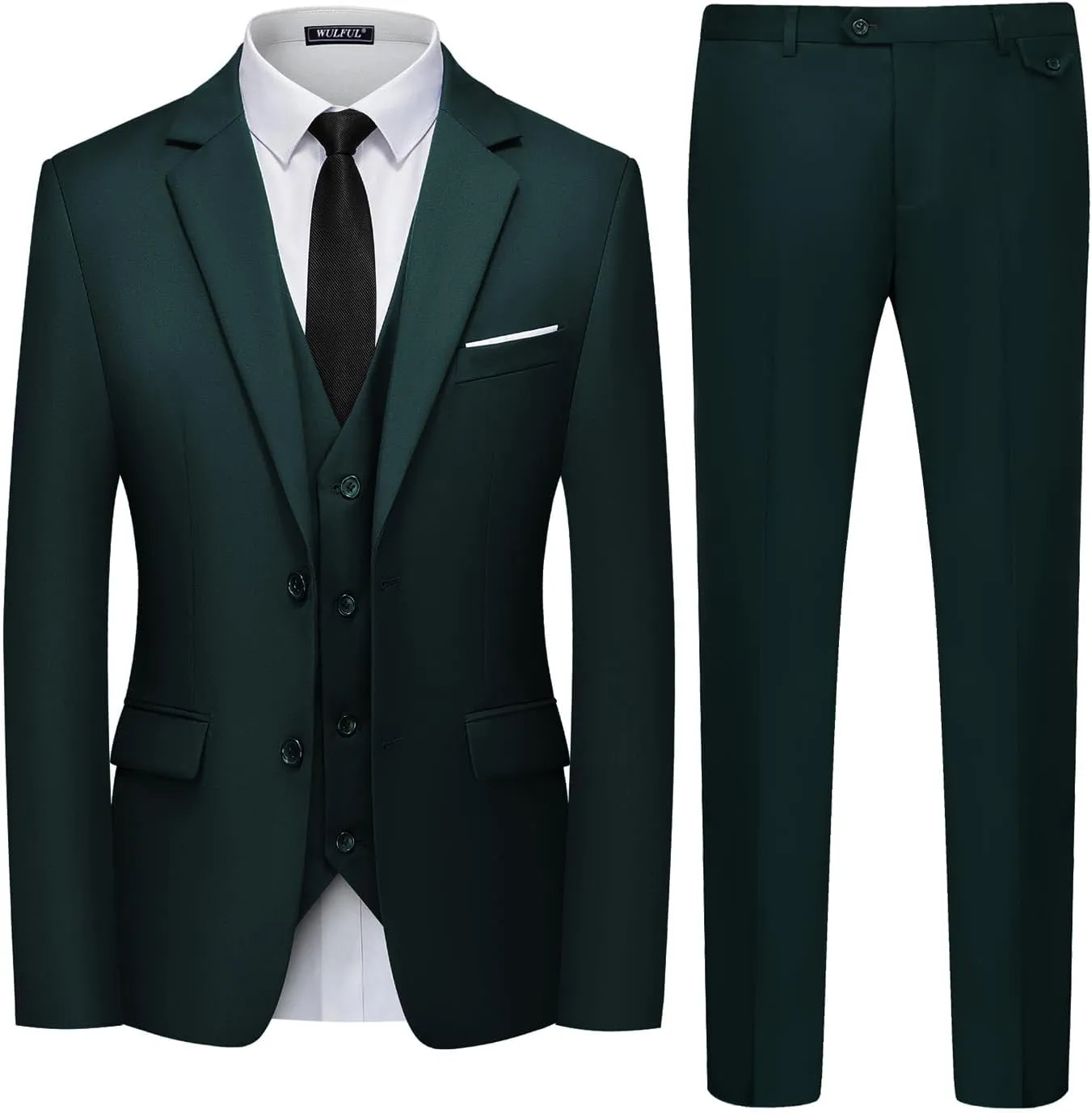 WULFUL Men's 3 Piece Slim Fit Suit Set Two Button Blazer Jacket Vest Pants Tuxedo Set for Party, Wedding and Business
