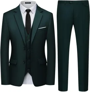 WULFUL Men's 3 Piece Slim Fit Suit Set Two Button Blazer Jacket Vest Pants Tuxedo Set for Party, Wedding and Business