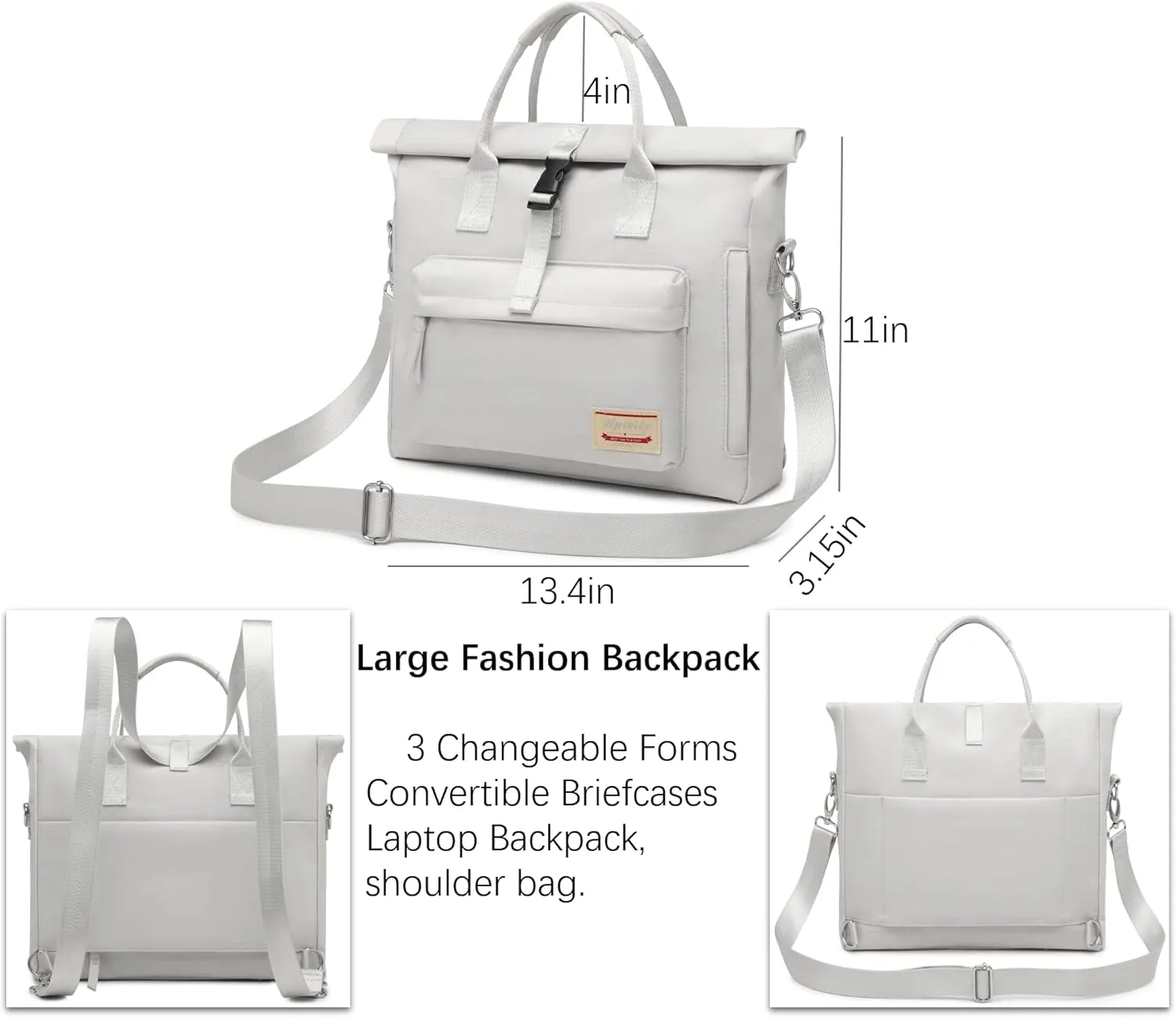 Wxnow Convertible Backpack Tote, Briefcase Messenger Laptop Bag Fashion Teacher Bag Work Bags Lightweight Shoulder Bag Fits 15.6" Laptop,Silver Grey