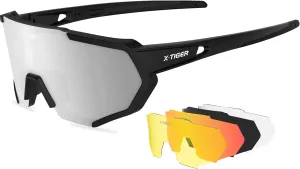 X-TIGER Polarized Sports Sunglasses with 5 Interchangeable Lenses,Mens Womens Cycling Bike Glasses,Baseball Running Fishing