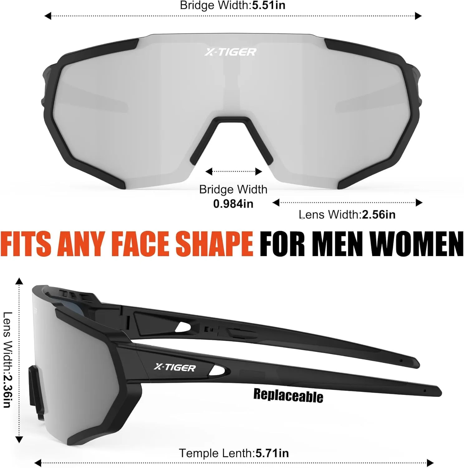 X-TIGER Polarized Sports Sunglasses with 5 Interchangeable Lenses,Mens Womens Cycling Bike Glasses,Baseball Running Fishing