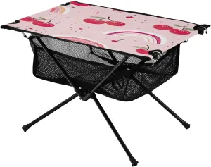xigua Cherries and Rainbows Folding Camping Table,Portable Camp Table with Carry Bag Beach Table Folding Table for Picnic, Camp,Party,Travel95