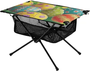 xigua Easter Colored Eggs Folding Camping Table,Portable Camp Table with Carry Bag Beach Table Folding Table for Picnic, Camp,Party,Travel160