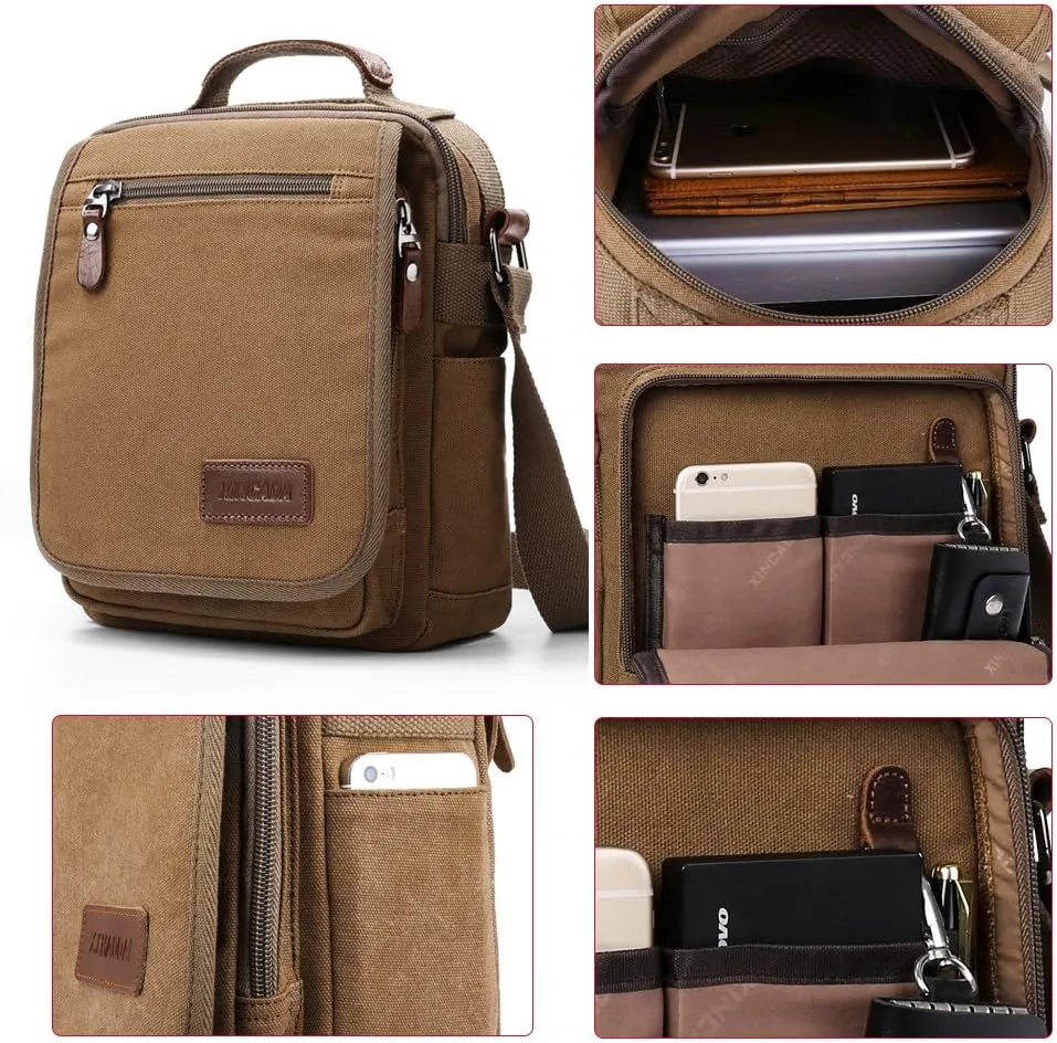 XINCADA Mens Bag Messenger Bag Canvas Shoulder Bags Travel Bag Man Purse Crossbody Bags for Work Business