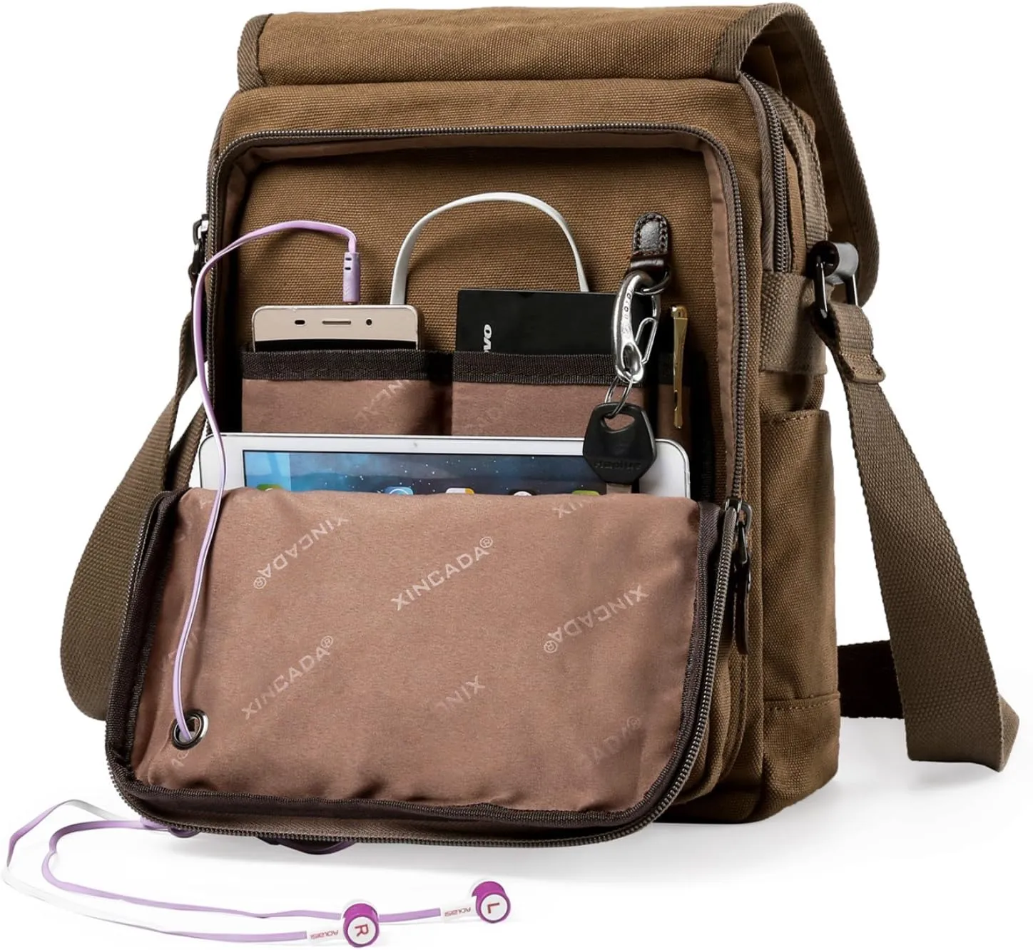 XINCADA Mens Bag Messenger Bag Canvas Shoulder Bags Travel Bag Man Purse Crossbody Bags for Work Business