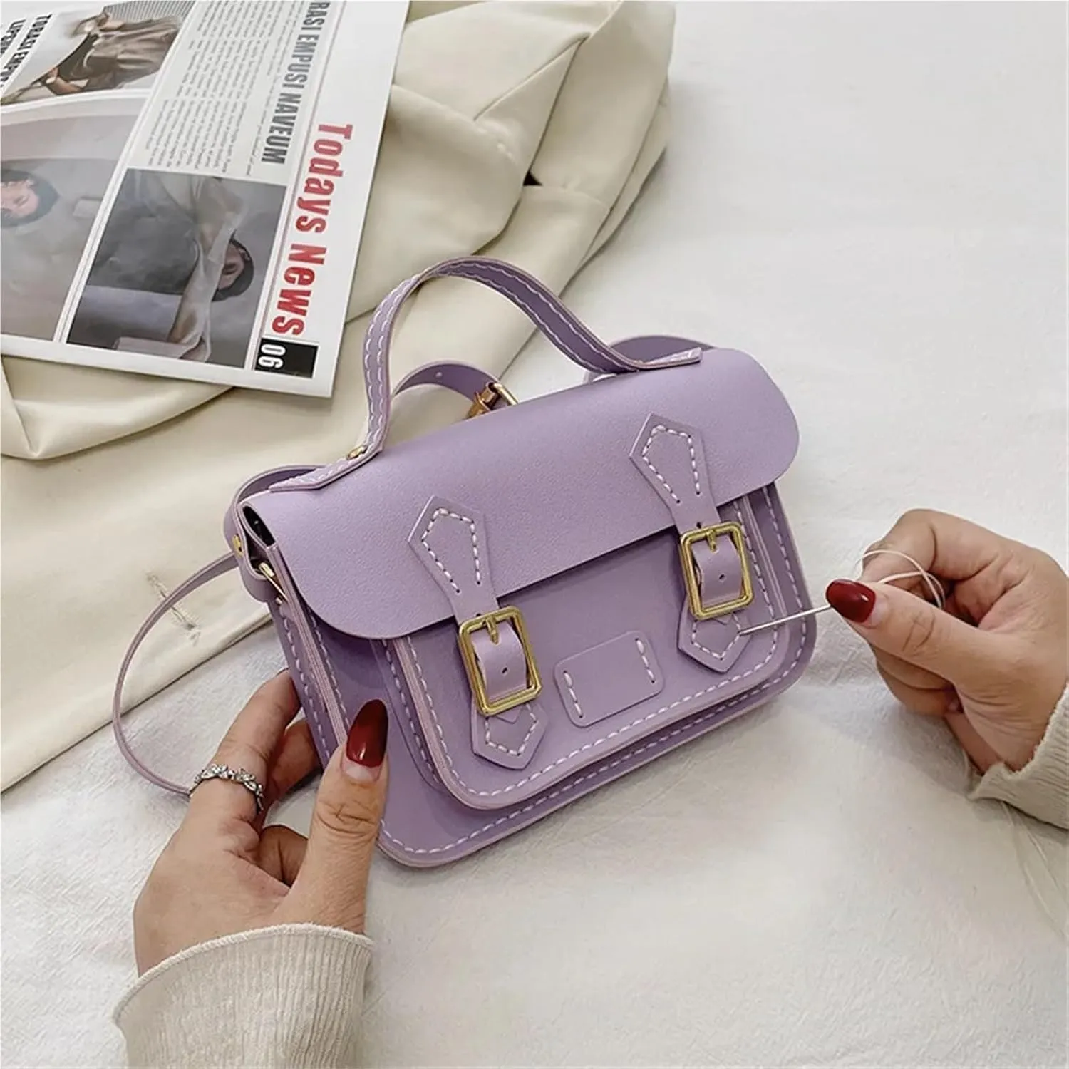 XNQOUS DIY Leather Bag Kit DIY Craft Bag Shoulder Bag Sewing Handmade Handbag Parts Customized Messenger Material Woven Set for Women 18x12x5CM(Red)