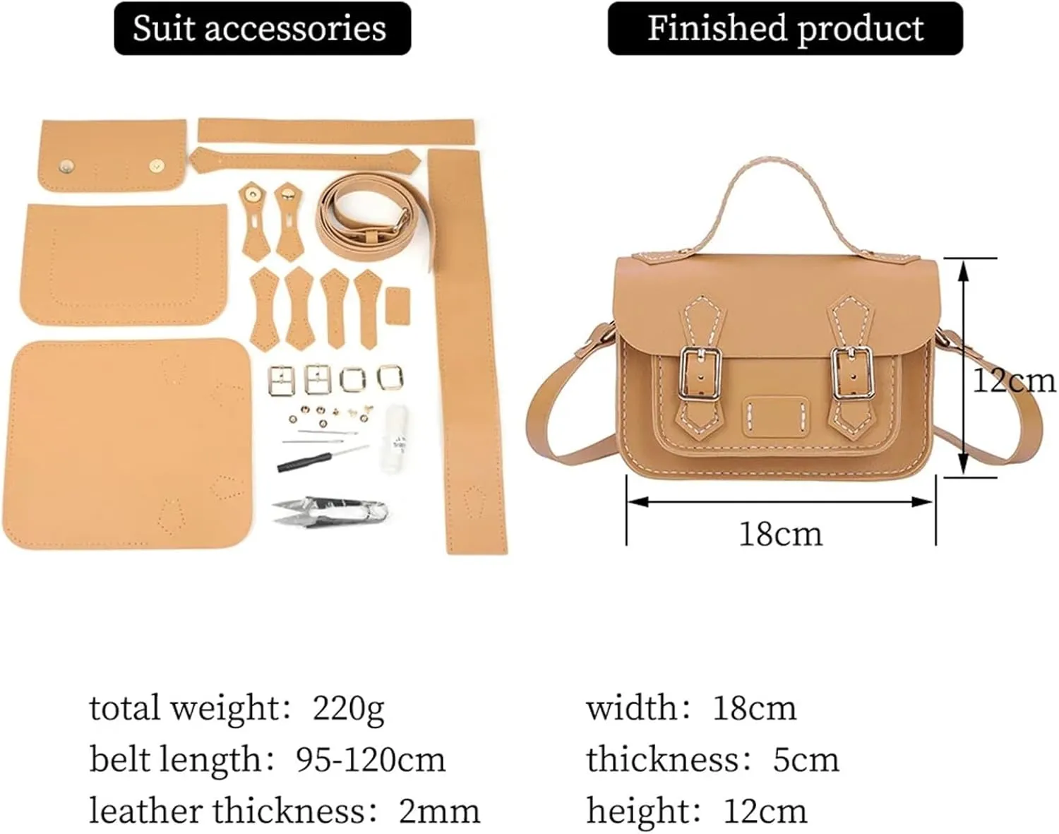 XNQOUS DIY Leather Bag Kit DIY Craft Bag Shoulder Bag Sewing Handmade Handbag Parts Customized Messenger Material Woven Set for Women 18x12x5CM(Red)