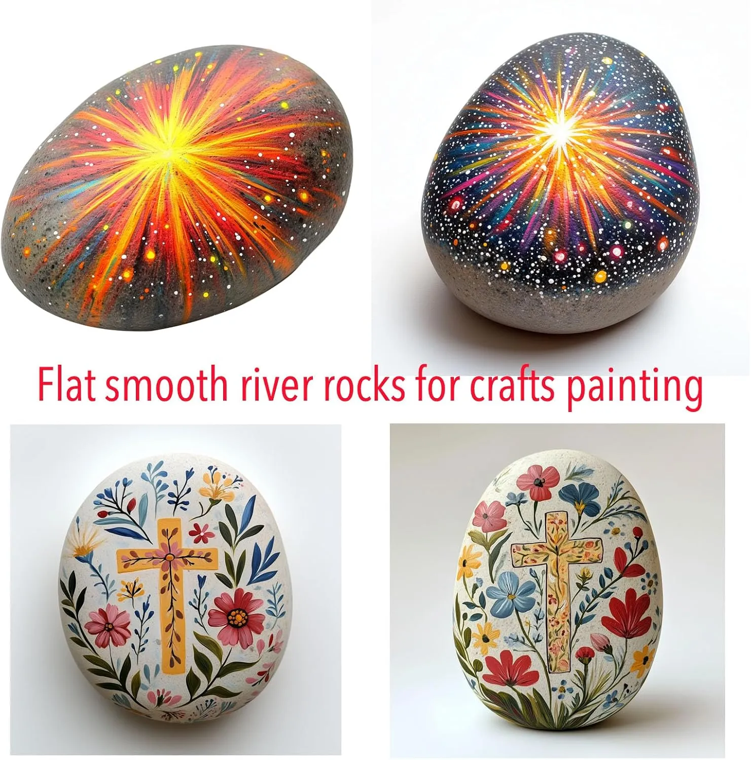 XSSUUNN Birthday Gift Bags Set with 2 Gift Bags and 40PCS Natural Flat Smooth River Rocks (2-3 inches) for Painting,Party Activities,Art Crafts,Classroom,Holidays,Kindness Stones,DIY Pebbles