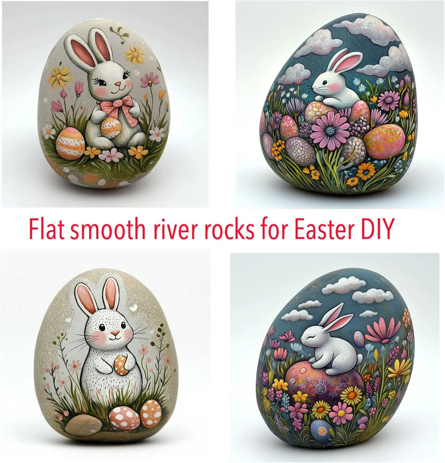 XSSUUNN Birthday Gift Bags Set with 2 Gift Bags and 40PCS Natural Flat Smooth River Rocks (2-3 inches) for Painting,Party Activities,Art Crafts,Classroom,Holidays,Kindness Stones,DIY Pebbles