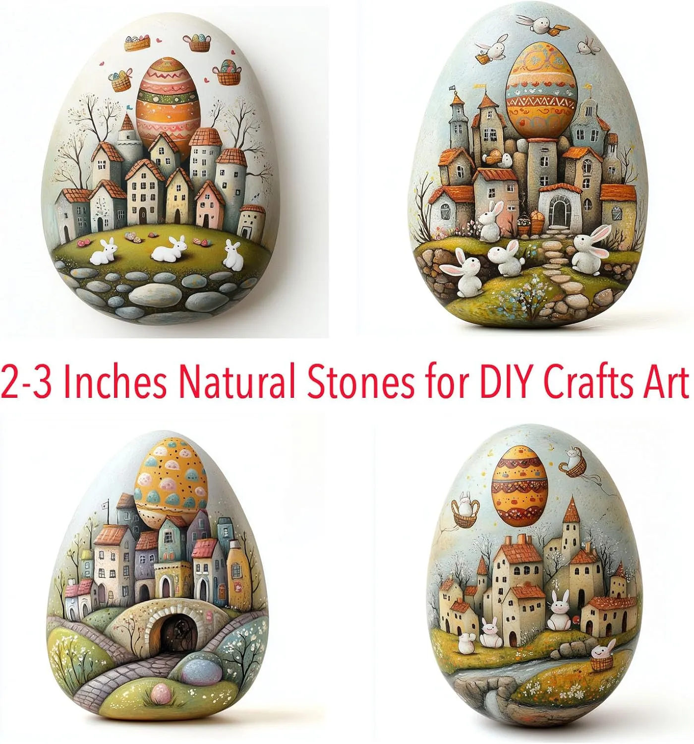 XSSUUNN Birthday Gift Bags Set with 2 Gift Bags and 40PCS Natural Flat Smooth River Rocks (2-3 inches) for Painting,Party Activities,Art Crafts,Classroom,Holidays,Kindness Stones,DIY Pebbles