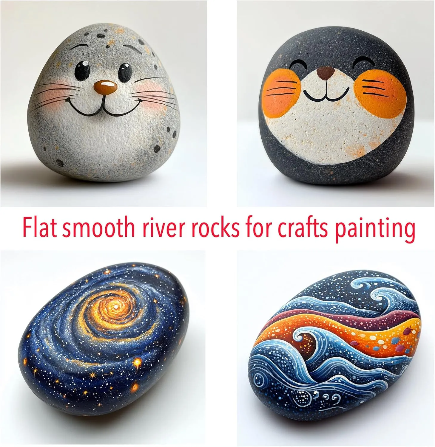 XSSUUNN Birthday Gift Bags Set with 2 Gift Bags and 40PCS Natural Flat Smooth River Rocks (2-3 inches) for Painting,Party Activities,Art Crafts,Classroom,Holidays,Kindness Stones,DIY Pebbles