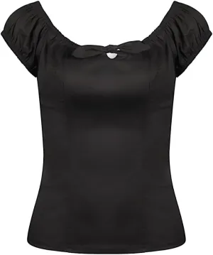 YARN & INK Women's Pinup Shirt 1950s Vintage Rockabilly Puff Sleeve BowBlouse Off Shoulder Tops