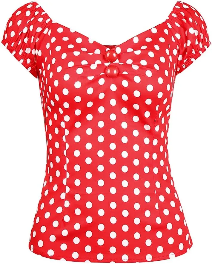 YARN & INK Women's Rockabilly Tops 1950s Pinup Shirt Casual Off Shoulder Vintage Blouse