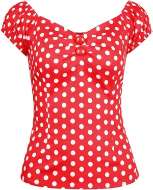 YARN & INK Women's Rockabilly Tops 1950s Pinup Shirt Casual Off Shoulder Vintage Blouse