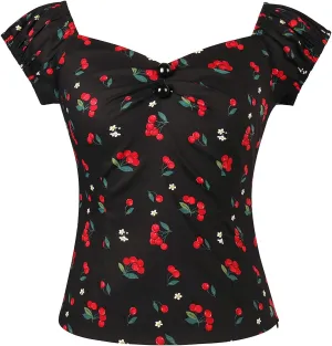 YARN & INK Women's Rockabilly Tops 1950s Pinup Shirt Casual Off Shoulder Vintage Blouse