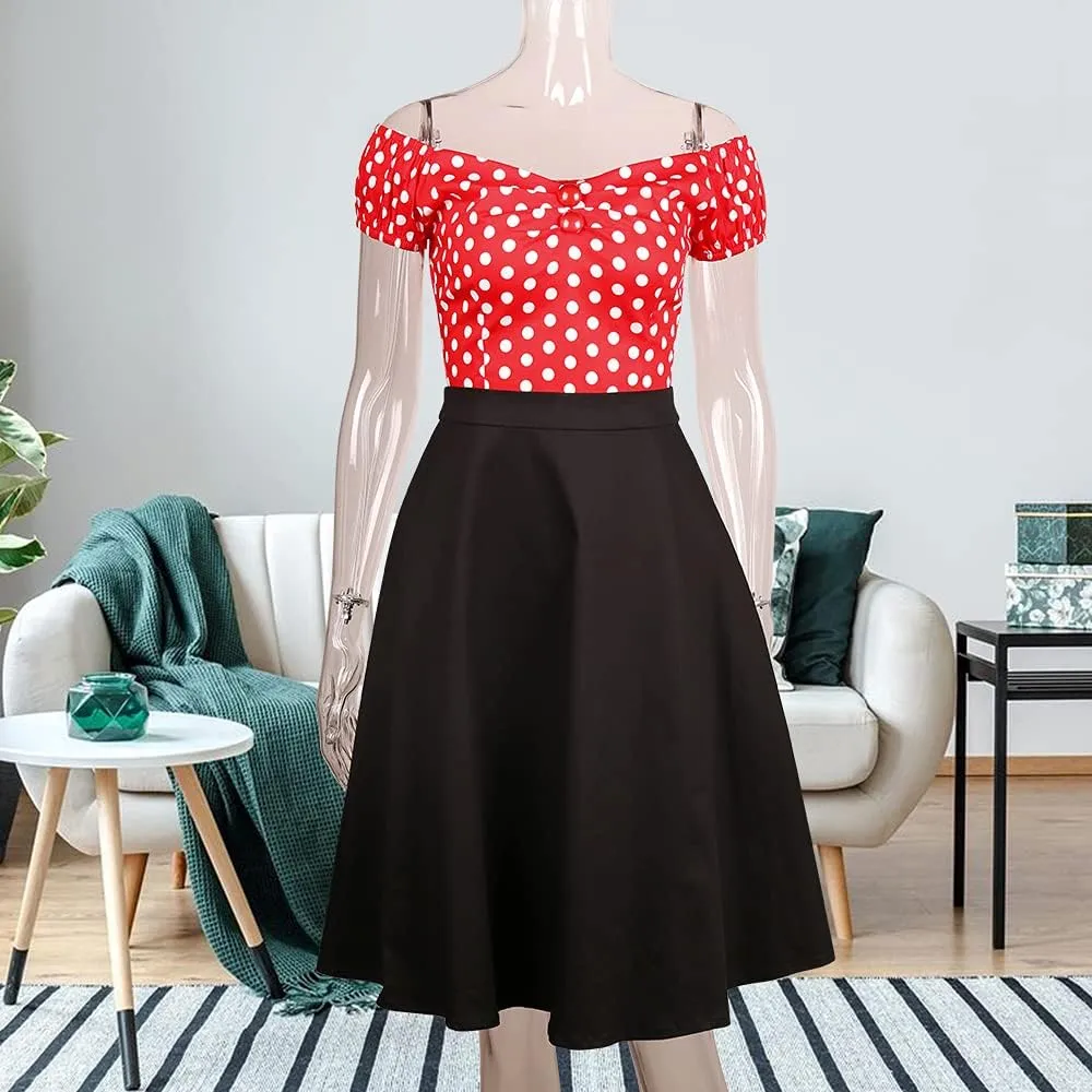YARN & INK Women's Rockabilly Tops 1950s Pinup Shirt Casual Off Shoulder Vintage Blouse