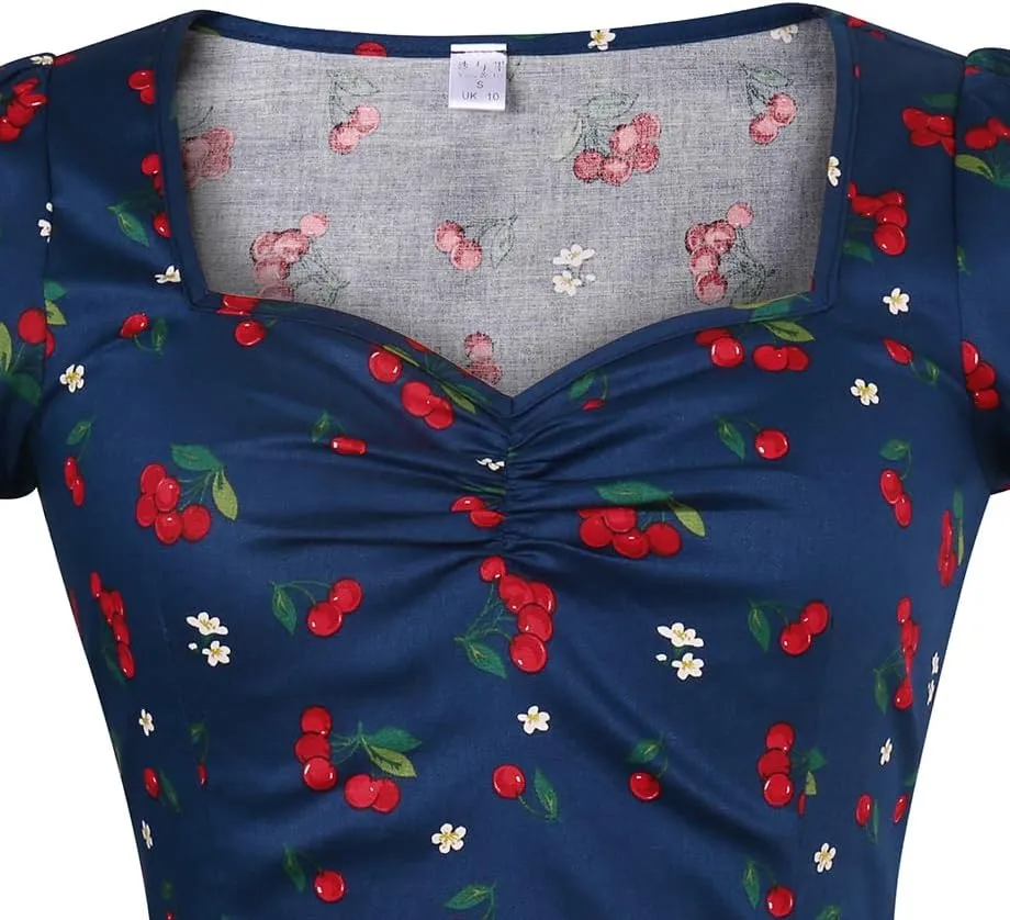 YARN & INK Women's Rockabilly Tops, 1950s Pinup Vintage Blouse Square Neck Slim Fit Shirt Classic Elegant for Women Girls