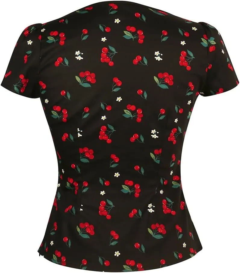YARN & INK Women's Rockabilly Tops, 1950s Pinup Vintage Blouse Square Neck Slim Fit Shirt Classic Elegant for Women Girls