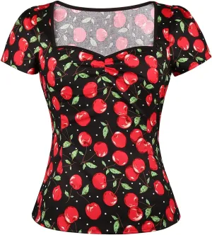 YARN & INK Women's Rockabilly Tops, 1950s Pinup Vintage Blouse Square Neck Slim Fit Shirt Classic Elegant for Women Girls