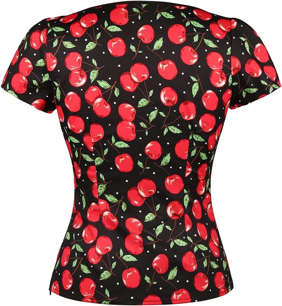 YARN & INK Women's Rockabilly Tops, 1950s Pinup Vintage Blouse Square Neck Slim Fit Shirt Classic Elegant for Women Girls