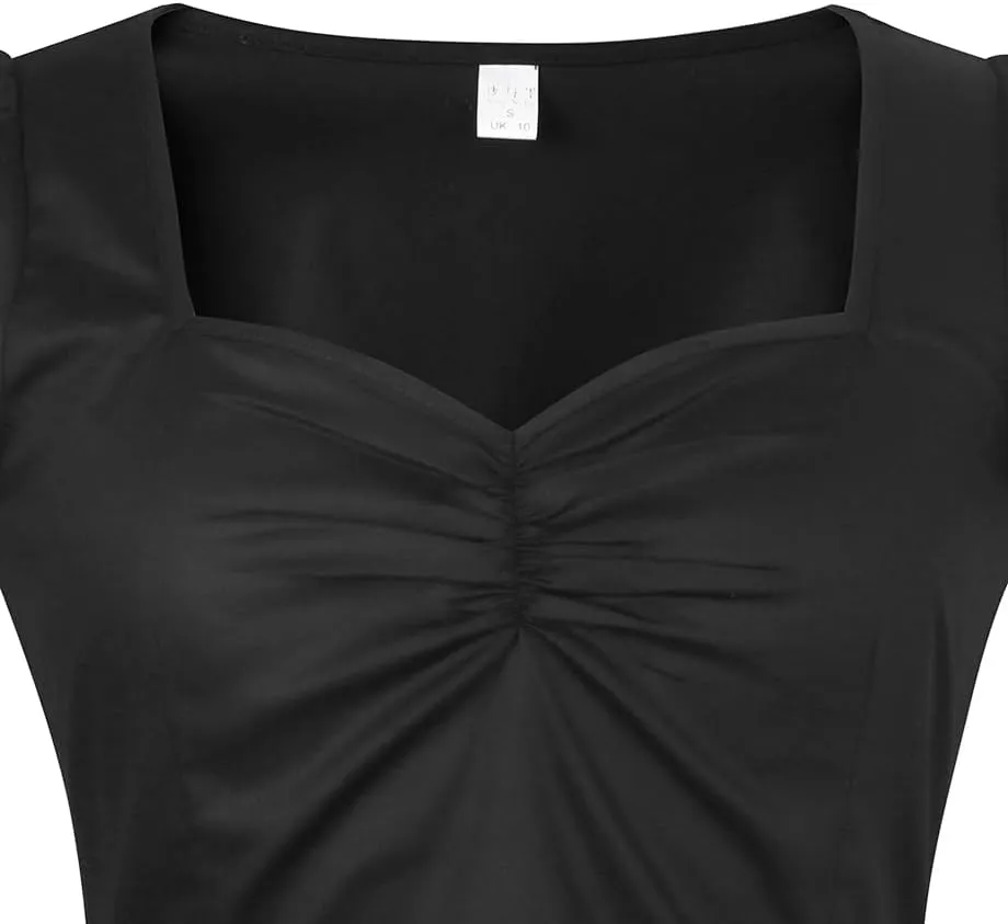 YARN & INK Women's Rockabilly Tops, 1950s Pinup Vintage Blouse Square Neck Slim Fit Shirt Classic Elegant for Women Girls