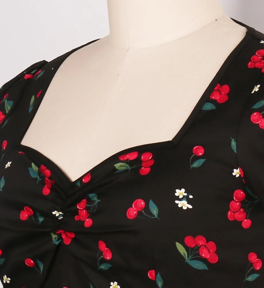 YARN & INK Women's Rockabilly Tops, 1950s Pinup Vintage Blouse Square Neck Slim Fit Shirt Classic Elegant for Women Girls