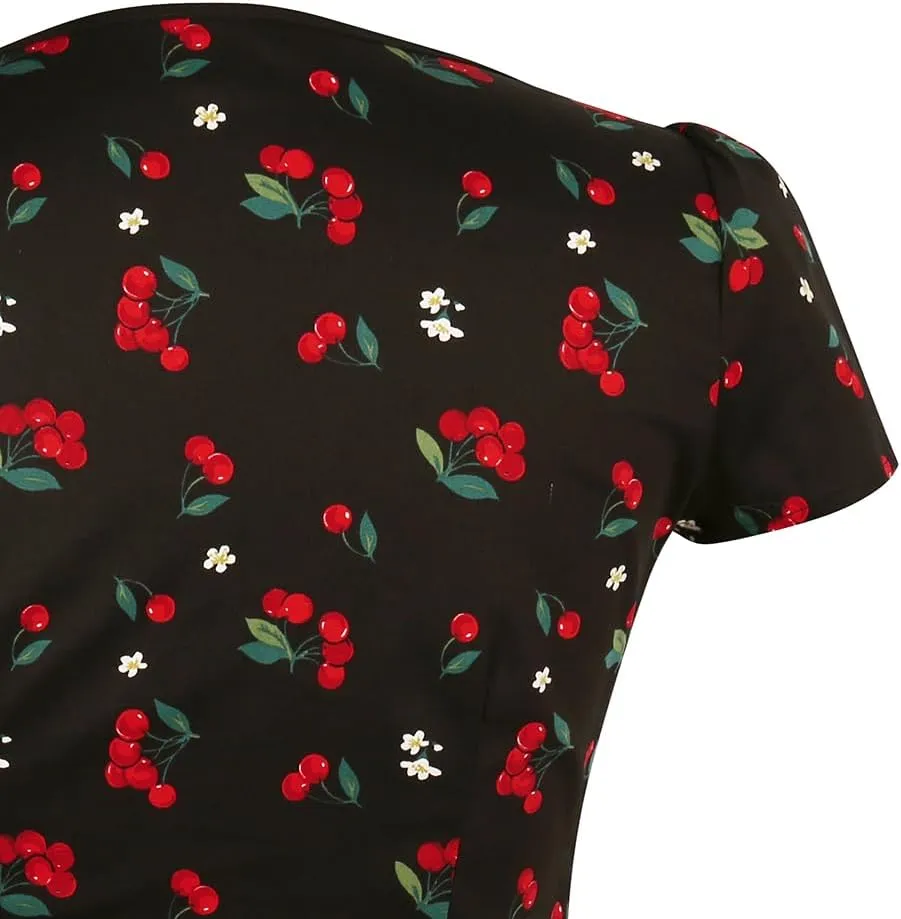 YARN & INK Women's Rockabilly Tops, 1950s Pinup Vintage Blouse Square Neck Slim Fit Shirt Classic Elegant for Women Girls