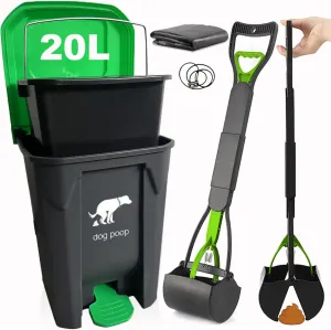 Yatmung Dog Poop Trash Can Outside - One-Stop Solution Extra Large Pooper Scooper Set - 5 Gallon Dog Waste Trash Can Outdoor - Backyard, Yard - with Removable Inner Bin, Foldable Pooper Scooper, Bags