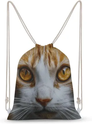 Yellow Eyes Cat Drawstring Backpack for Women Men Drawstring Bag for Travel Swimming Sports Gym Bag