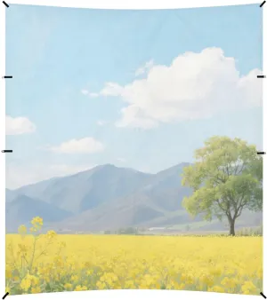 Yellow Rape Flower Field Foldable Beach Canopy UPF50 Waterproof Shade Sun Shelter with Sand Shovel for Backyard and Camping