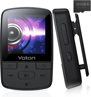 YOTON MP3 Player with Bluetooth 5.2, 64GB, HiFi-Music, with Sports Clip and Independent Volume Botton, FM Radio, Earphones Included
