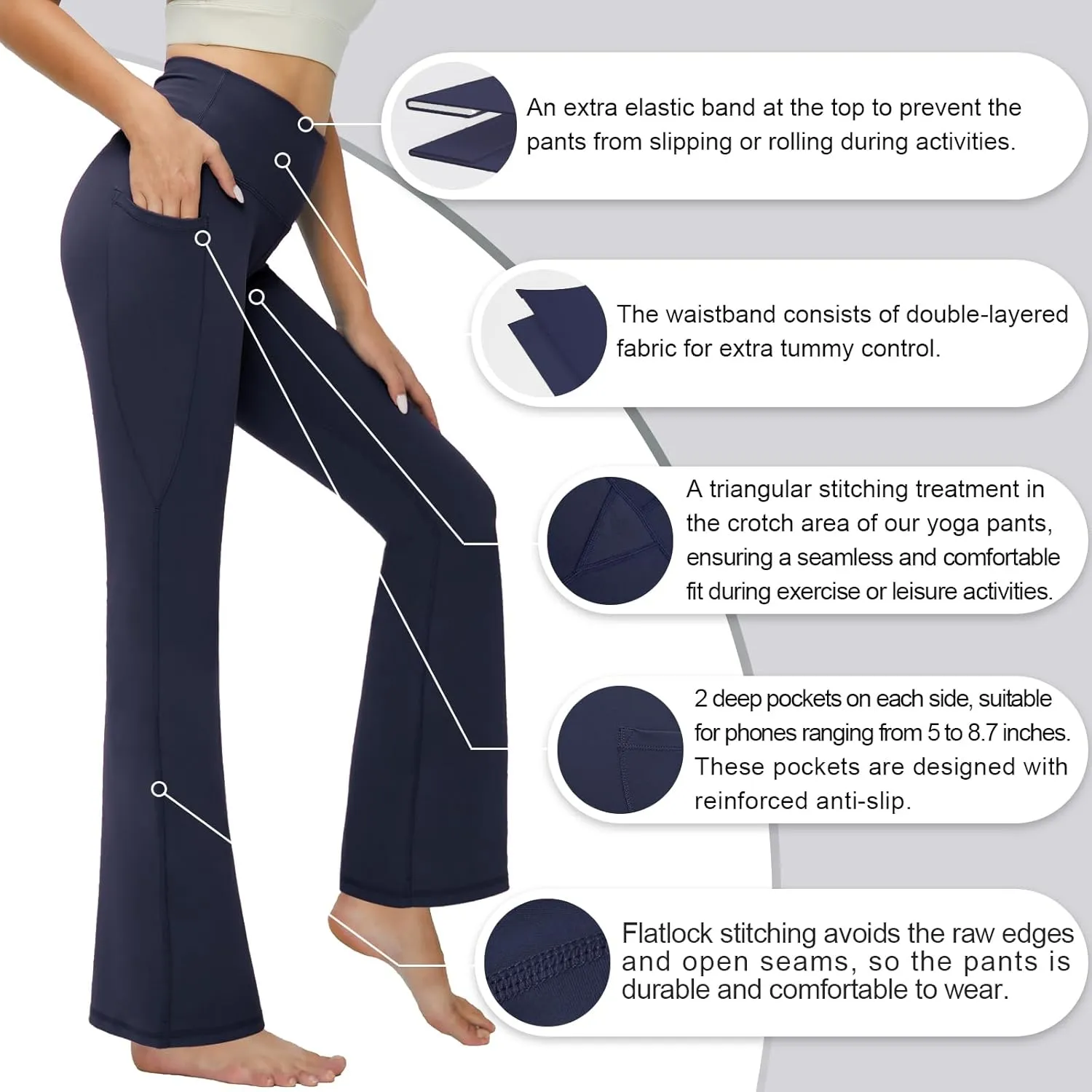 YOYOYOGA Flare Leggings Tummy Control Bootcut Yoga Pants with Pockets High Waisted Stretchy Pull Pant Bootleg Cut