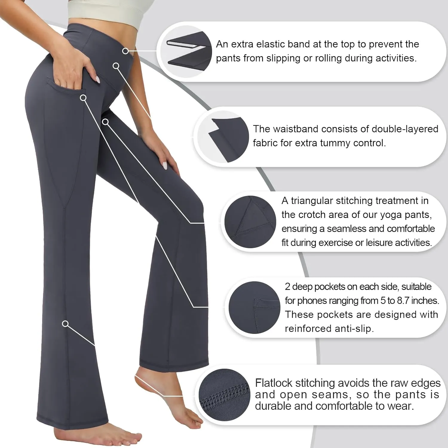 YOYOYOGA Flare Leggings Tummy Control Bootcut Yoga Pants with Pockets High Waisted Stretchy Pull Pant Bootleg Cut