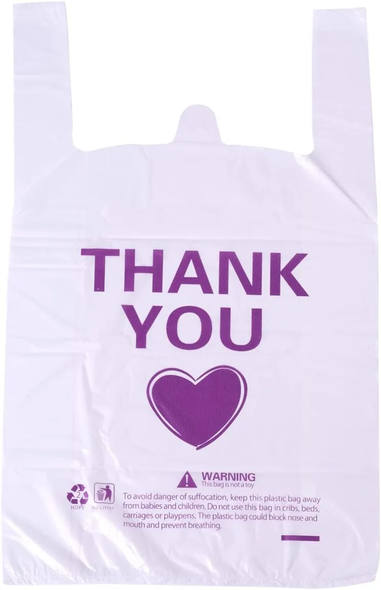 ysmile Thank You T Shirt Bag for Grocery Plastic Shopping Bag for Small Business Food To Go Bag with Handle 12x19 Inch 150 pcs - White