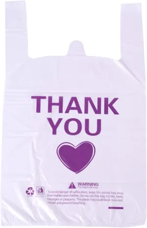 ysmile Thank You T Shirt Bag for Grocery Plastic Shopping Bag for Small Business Food To Go Bag with Handle 12x19 Inch 150 pcs - White