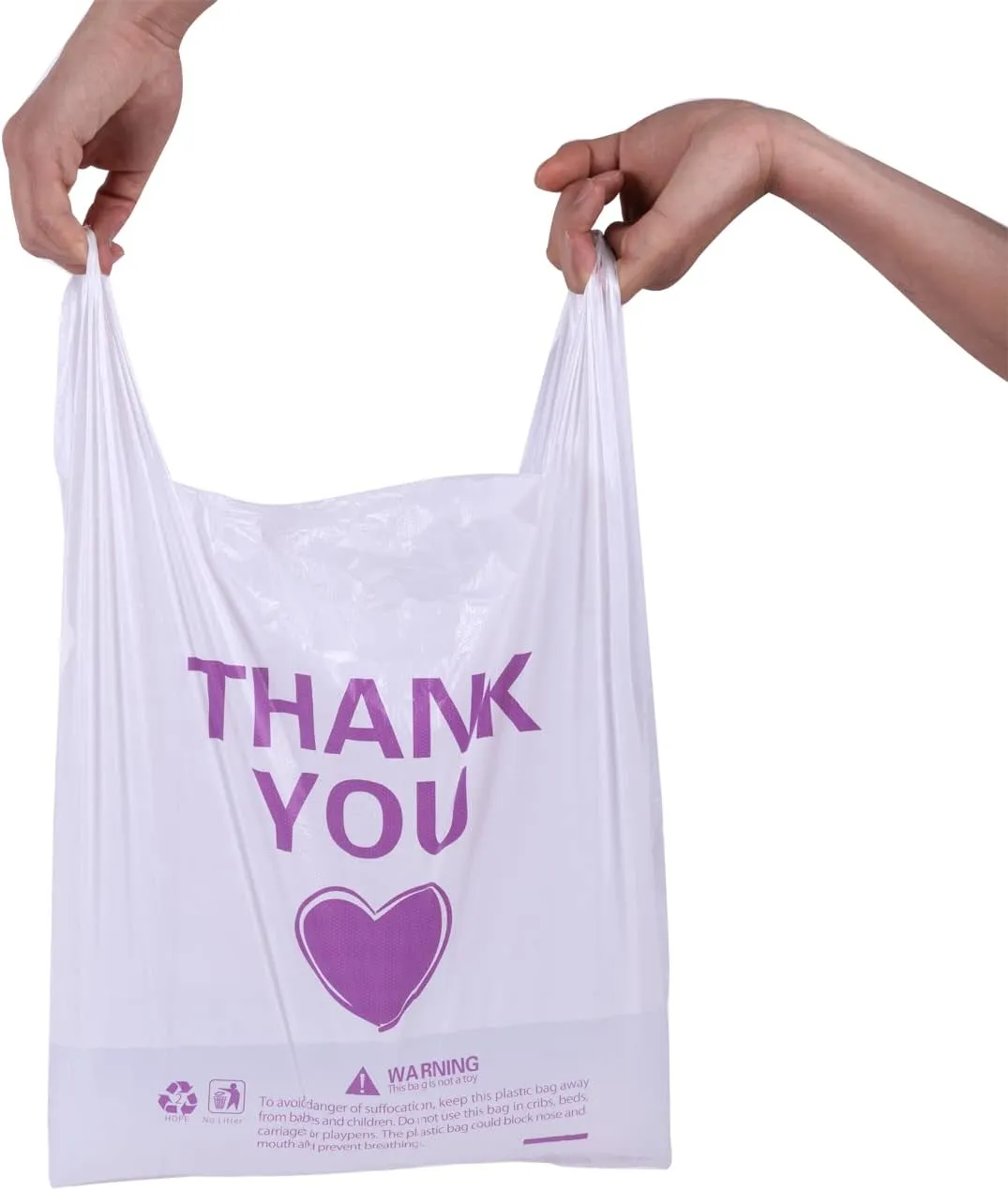 ysmile Thank You T Shirt Bag for Grocery Plastic Shopping Bag for Small Business Food To Go Bag with Handle 12x19 Inch 150 pcs - White