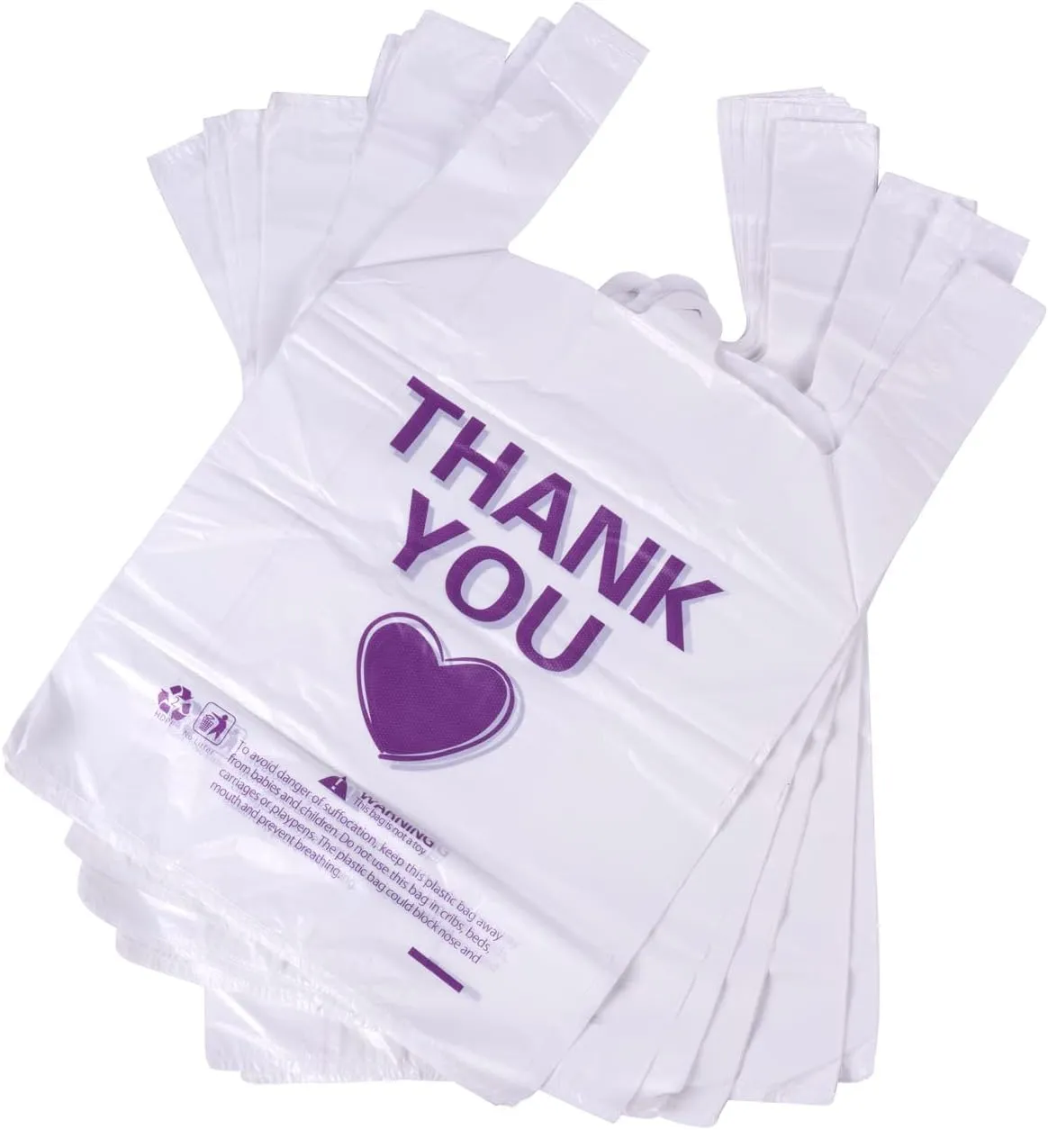 ysmile Thank You T Shirt Bag for Grocery Plastic Shopping Bag for Small Business Food To Go Bag with Handle 12x19 Inch 150 pcs - White