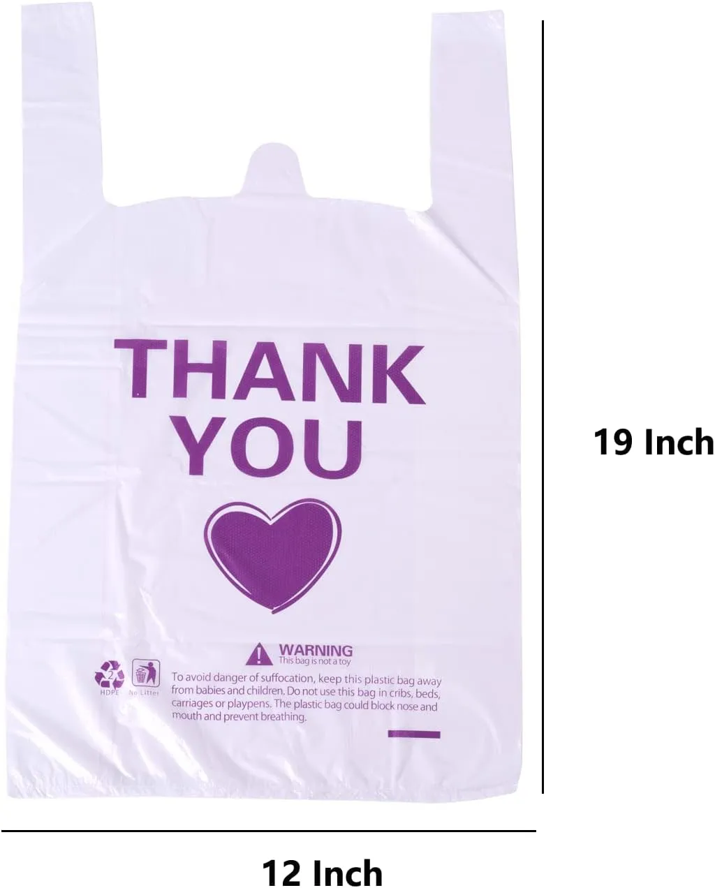 ysmile Thank You T Shirt Bag for Grocery Plastic Shopping Bag for Small Business Food To Go Bag with Handle 12x19 Inch 150 pcs - White