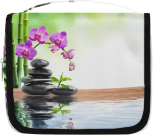 Yzrwebo Zen Spring Hanging Toiletry Bag for Women Man, Stone Bamboo Orchid Portable Travel Makeup Bag Water Resistant Travel Bag Bathroom Organizer Toiletries Bag for Cosmetics Essentials Accessories