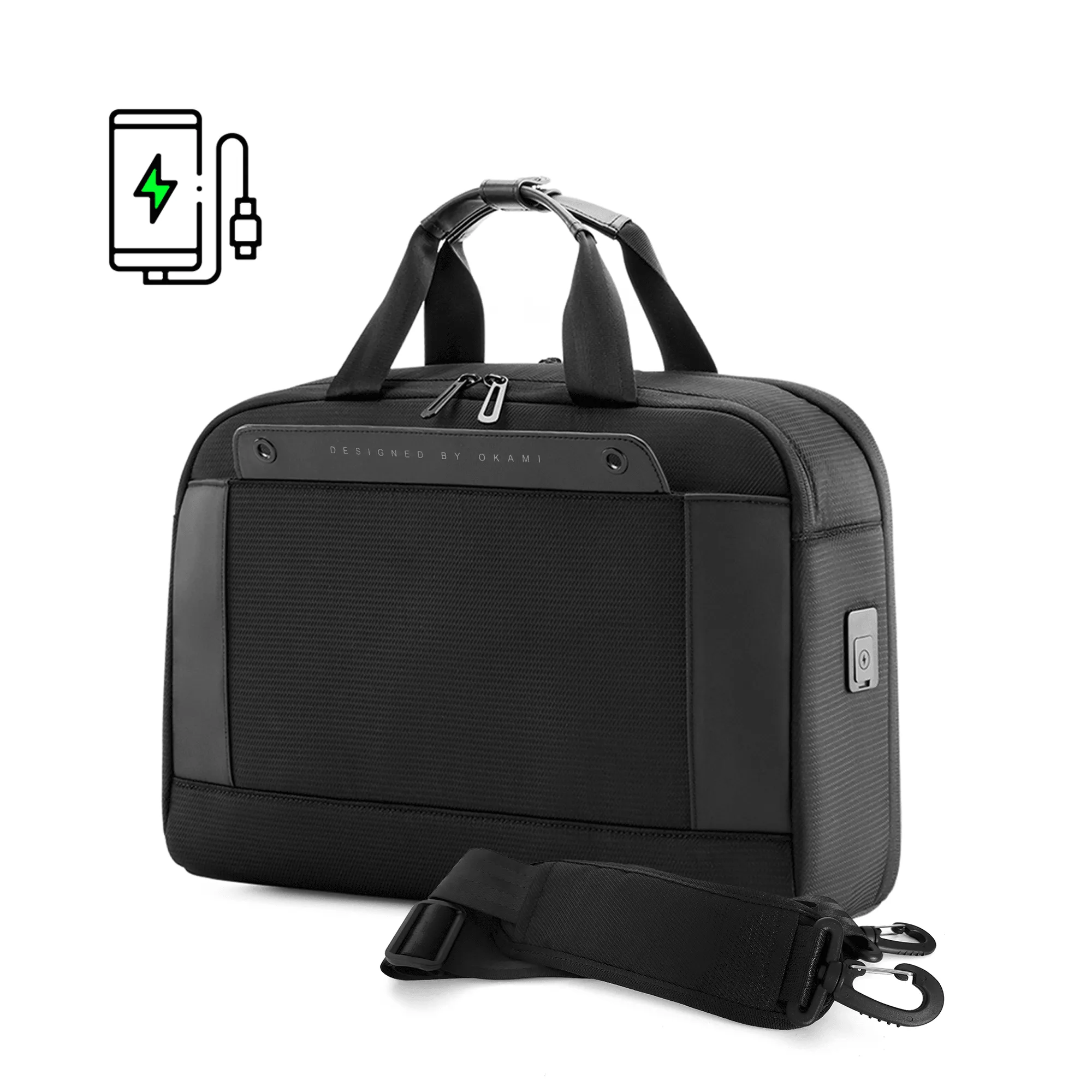 ZenPack LUXE Laptop Messenger Bag X Briefcase with USB Fast-Charging | RFID Safe Advanced Organiser for Laptops up to 15.6 inches (Black)
