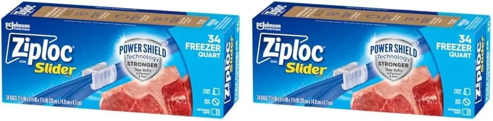 Ziploc Quart Food Storage Freezer Slider Bags, Power Shield Technology for More Durability, 34 Count (Pack of 2)