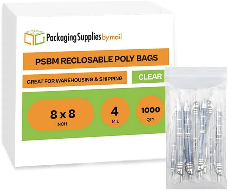 Zipper Bags 8" x 8" 4 Mil Clear Heavy Duty Baggies 8x8 Resealable Poly Bags 1000 Count