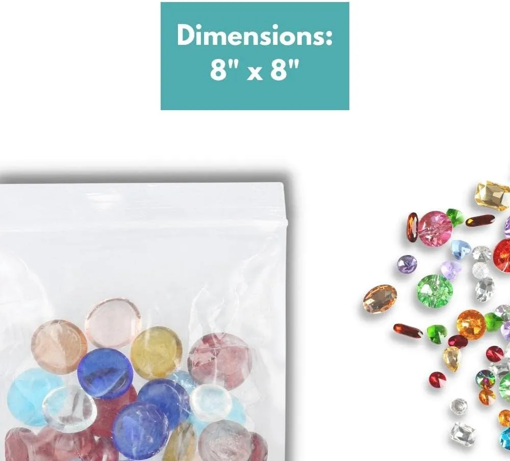 Zipper Bags 8" x 8" 4 Mil Clear Heavy Duty Baggies 8x8 Resealable Poly Bags 1000 Count
